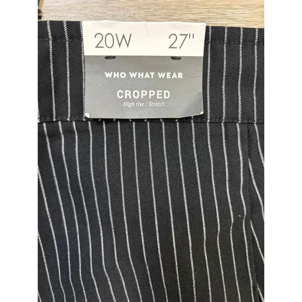 Who What Wear Womens Pinstripe Pants 20W Black White High Rise Crop Stretch NWT